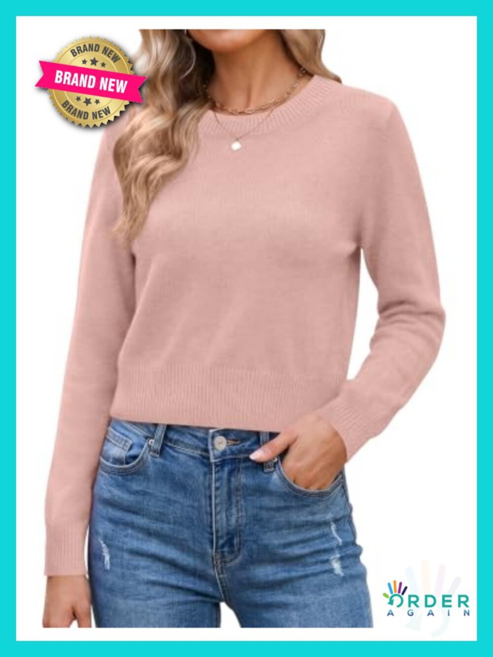 Cropped Crewneck Sweater Long Sleeve Knit Pullover Fall Top